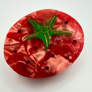 Tomato Hair Clip Red Rhinestone Accent New